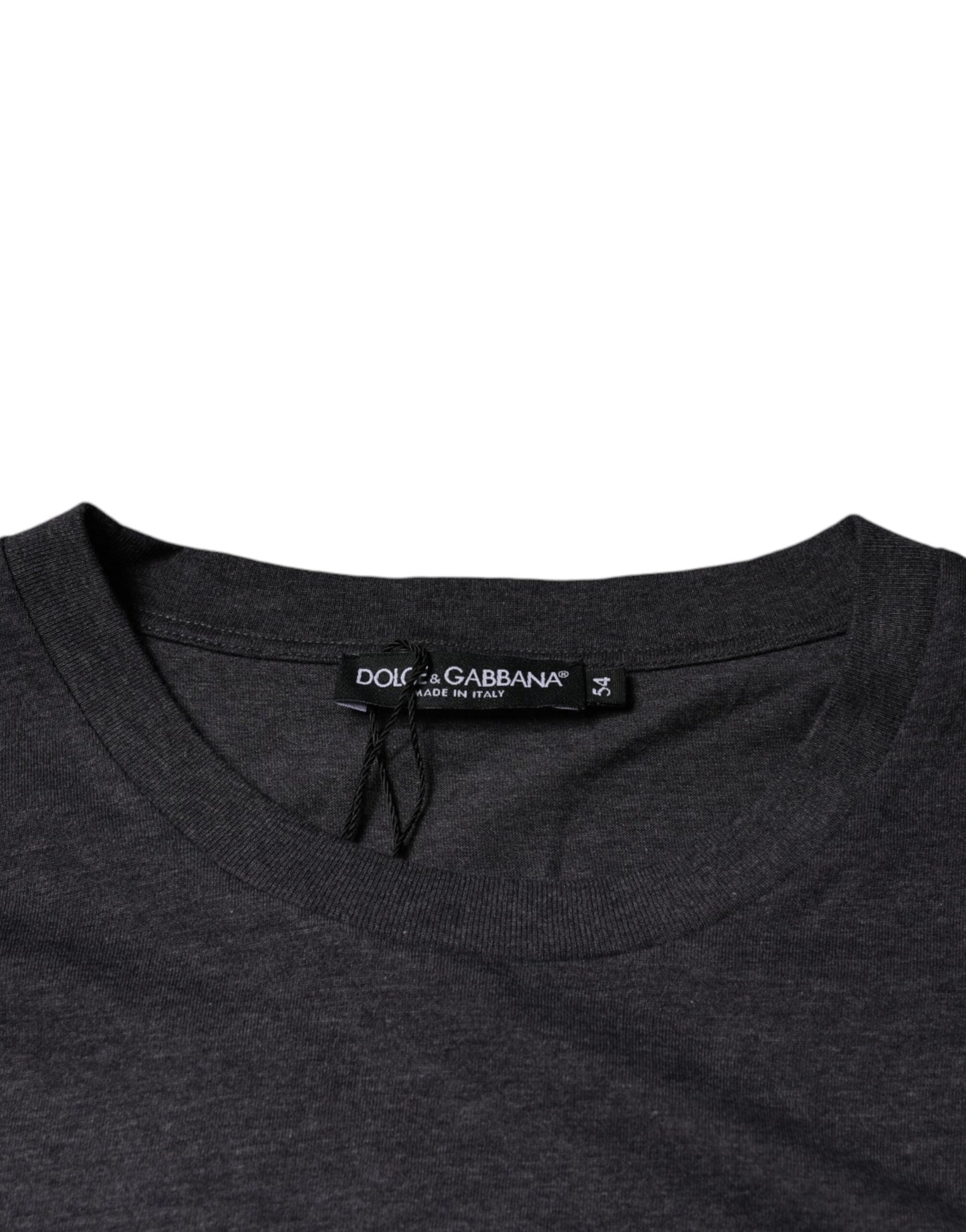 Dolce & Gabbana Gray Logo Patch Cotton Crew Neck Men's T-shirt