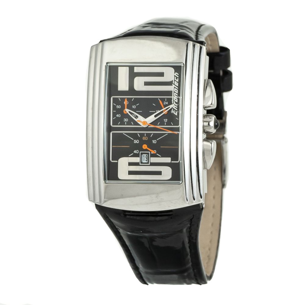 Chronotech Black Leather Dress  Watch