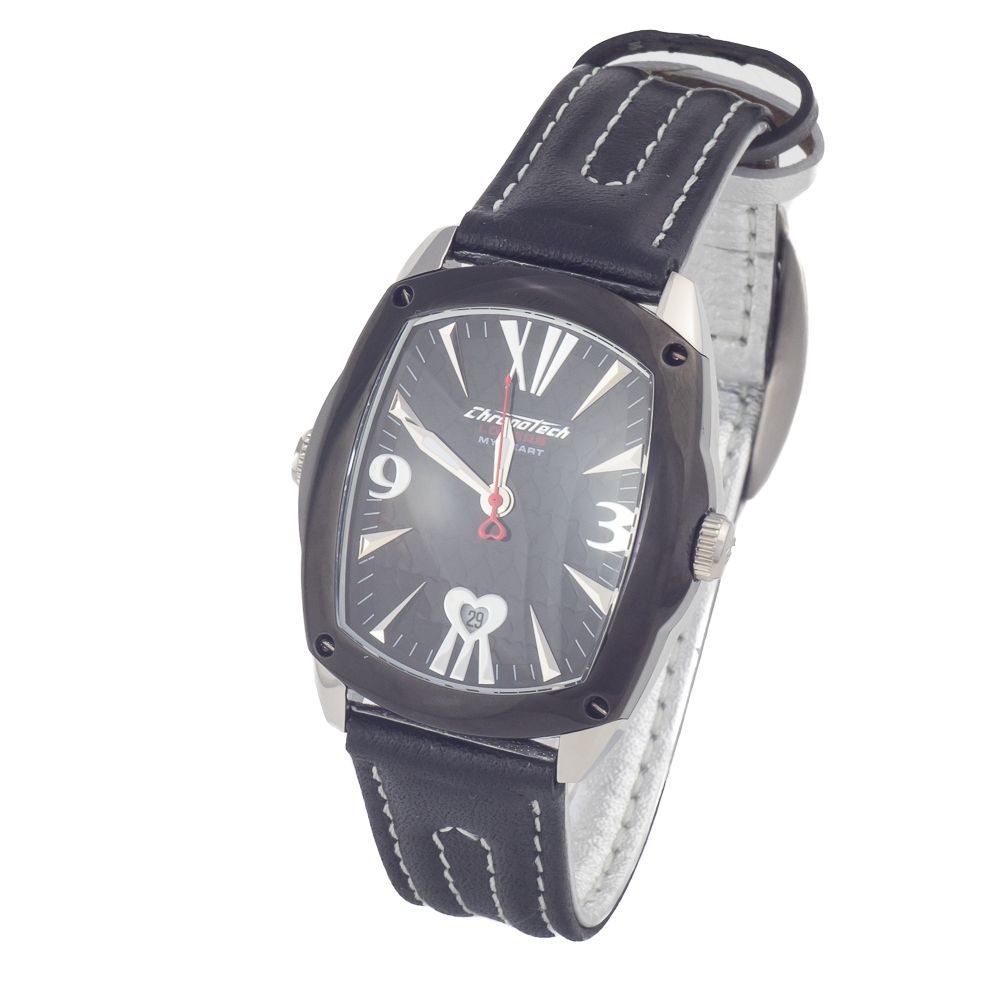 Chronotech Black Leather Dress Men's Watch