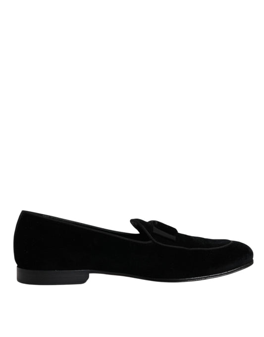 Dolce & Gabbana Black Velvet Loafers Formal Men Dress Men's Shoes (Pre-Owned)