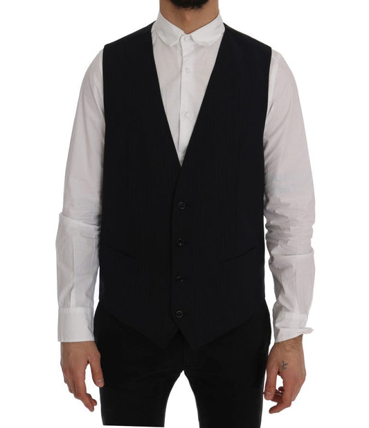 Dolce & Gabbana Black STAFF Wool Striped Men's Vest