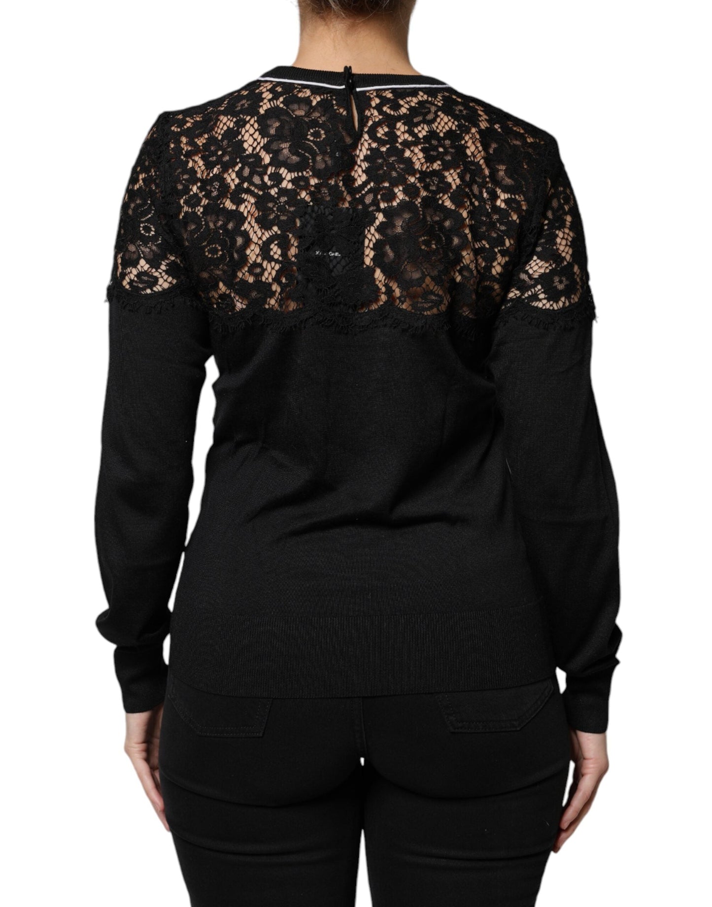 Dolce & Gabbana Black Floral Lace Silk Pullover Blouse Women's Top