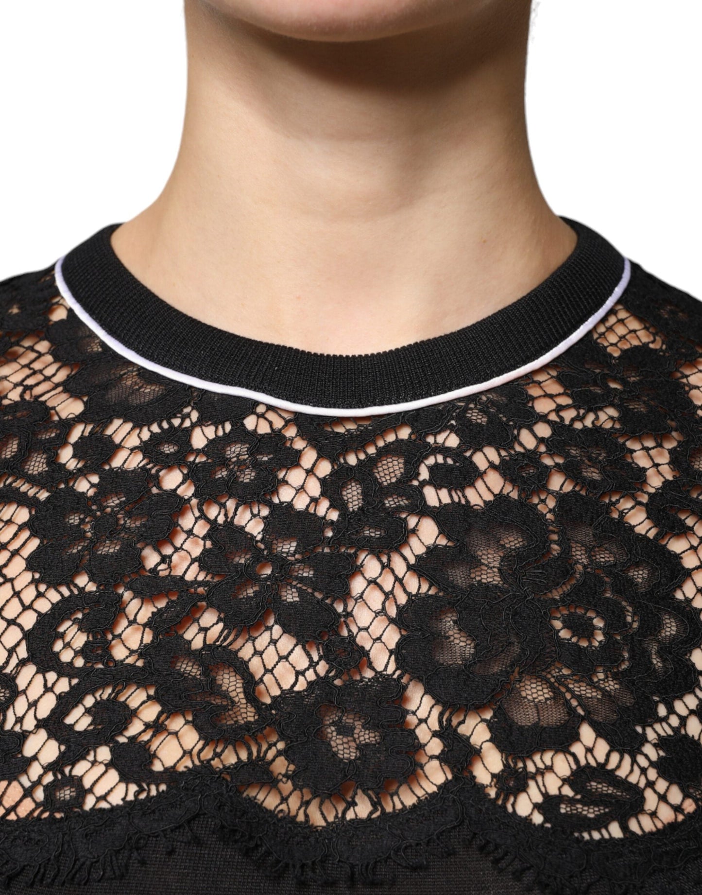 Dolce & Gabbana Black Floral Lace Silk Pullover Blouse Women's Top