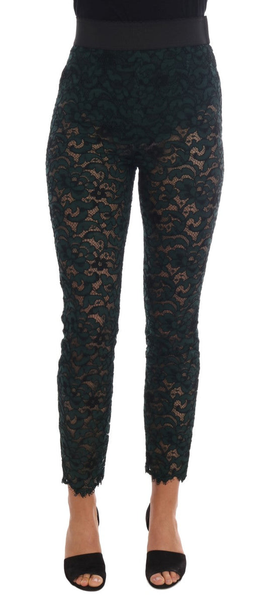 Dolce & Gabbana Green Floral Lace Leggings Women's Pants
