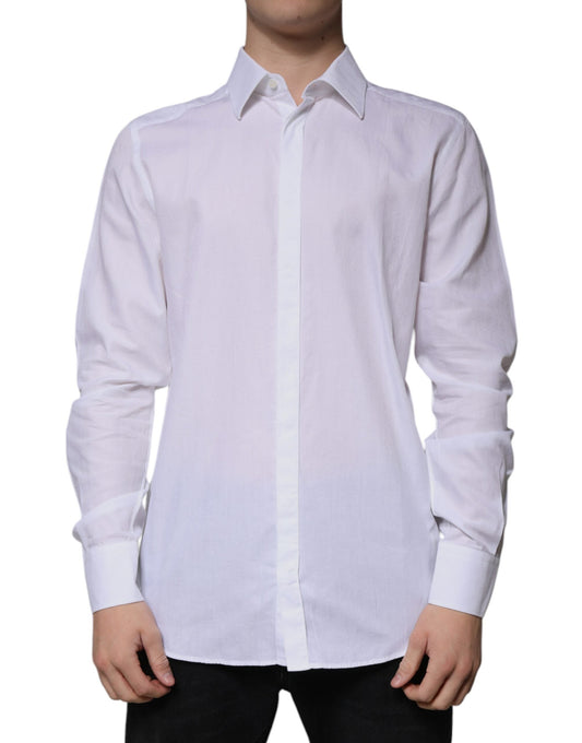 Dolce & Gabbana White Cotton Slim Fit Formal GOLD Dress Men's Shirt (Pre-Owned)