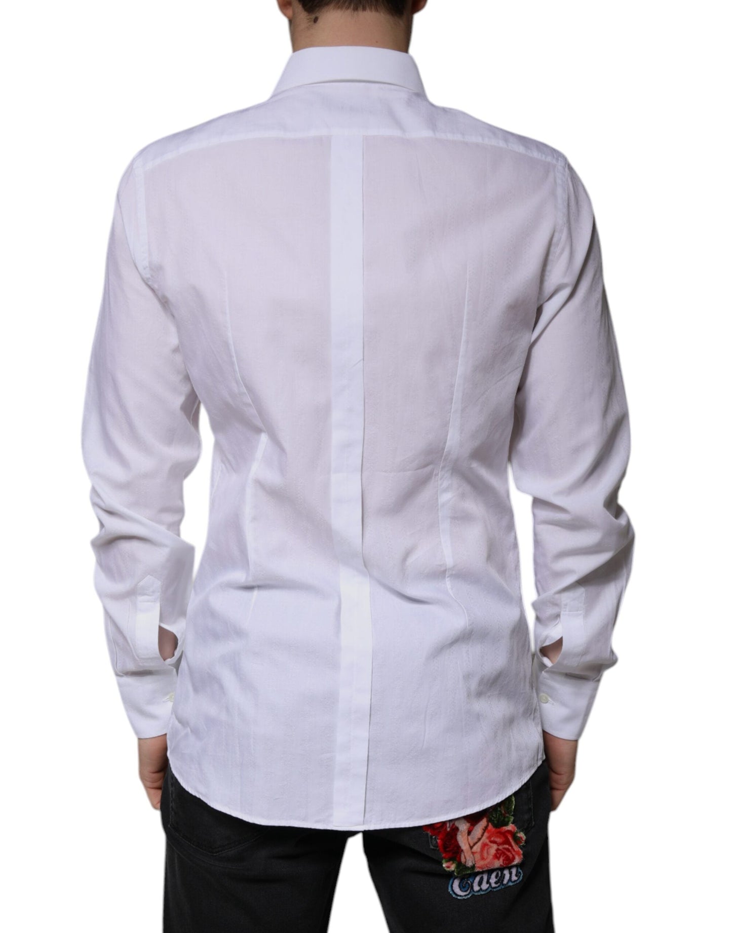 Dolce & Gabbana White Cotton Slim Fit Formal GOLD Dress Men's Shirt (Pre-Owned)