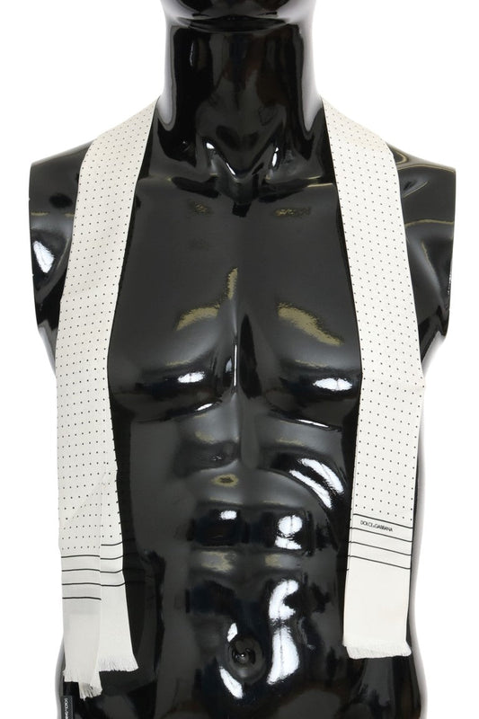 Dolce & Gabbana White Polka Dotted Silk Skinny Men's Scarf