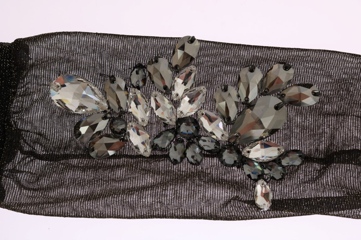 Dolce & Gabbana Black Stretch Floral Clear Crystal Women's Socks