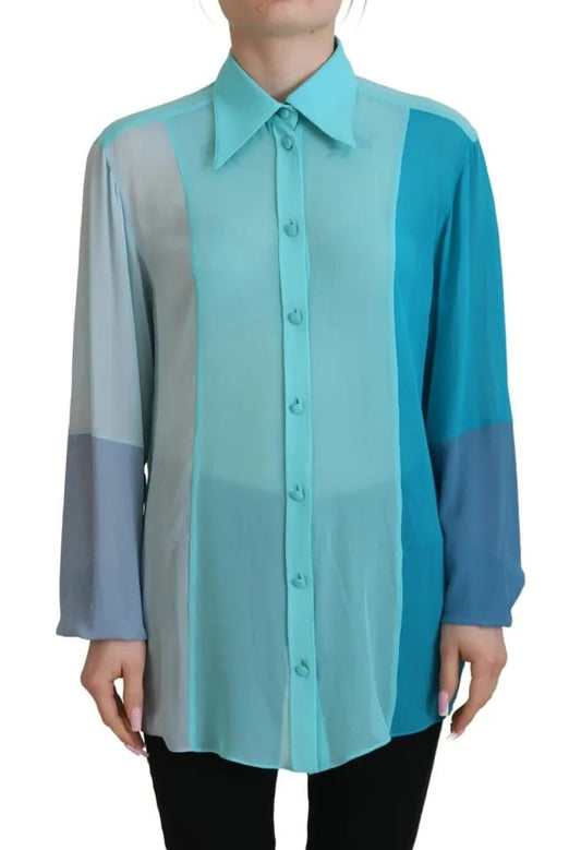 Dolce & Gabbana Blue Collar Long Sleeve Blouse Silk Women's Top (Pre-Owned)
