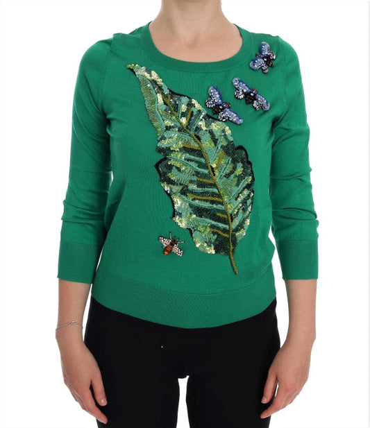 Dolce & Gabbana Green Silk Crystal Banana Women's Sweater