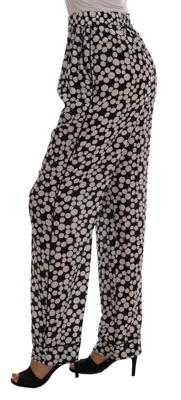 Dolce & Gabbana Black White Polka Dottes Silk Women's Pants