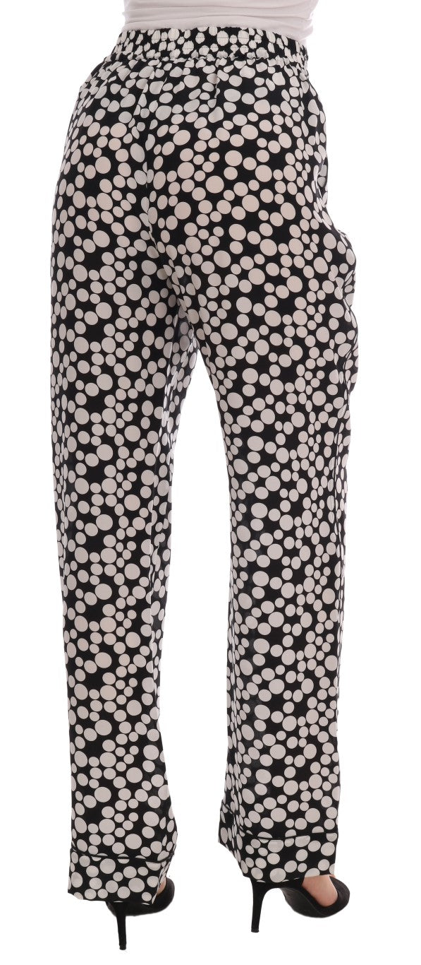 Dolce & Gabbana Black White Polka Dottes Silk Women's Pants