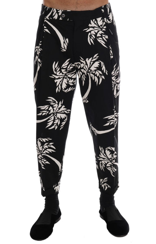Dolce & Gabbana Black Tree Cotton Stretch Men's Pants