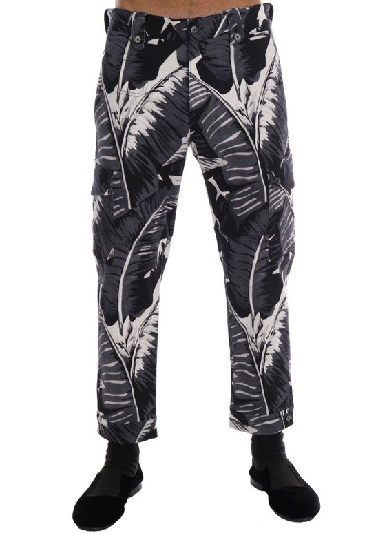 Dolce & Gabbana Gray Banana Leaf Cotton Men's Pants