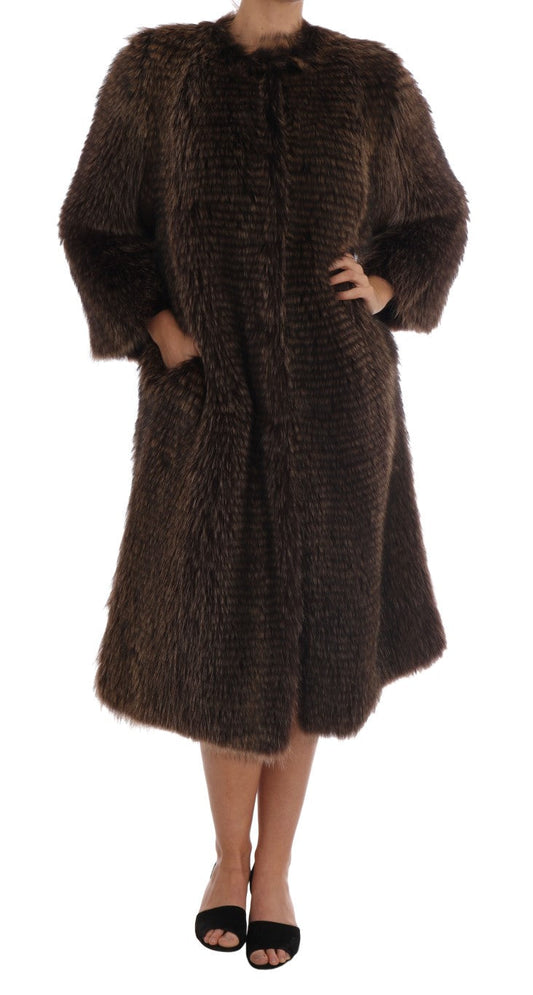 Dolce & Gabbana Brown Raccoon Fur Coat Women's Jacket