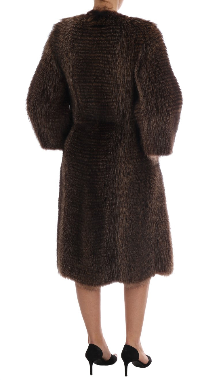 Dolce & Gabbana Brown Raccoon Fur Coat Women's Jacket