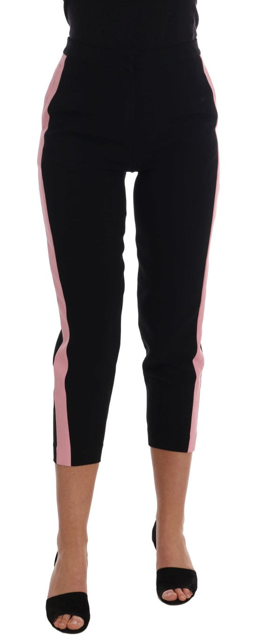 Dolce & Gabbana Black Stretch Pink Stripes Capri Women's Pants