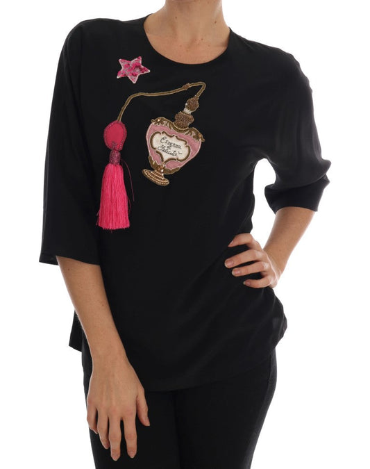 Dolce & Gabbana Black Silk Fairy Tale Top Crystal Women's Blouse