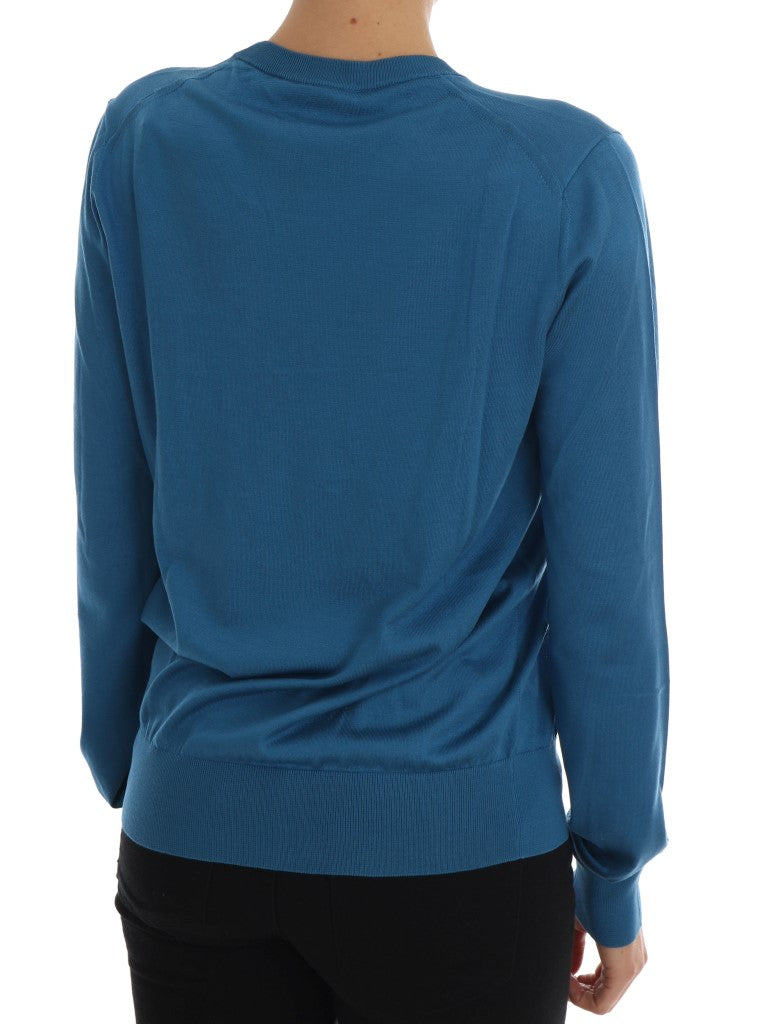 Dolce & Gabbana Blue Silk Love is Pullover Women's Sweater