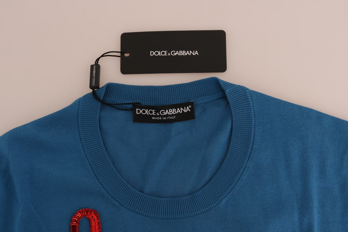 Dolce & Gabbana Blue Silk Love is Pullover Women's Sweater
