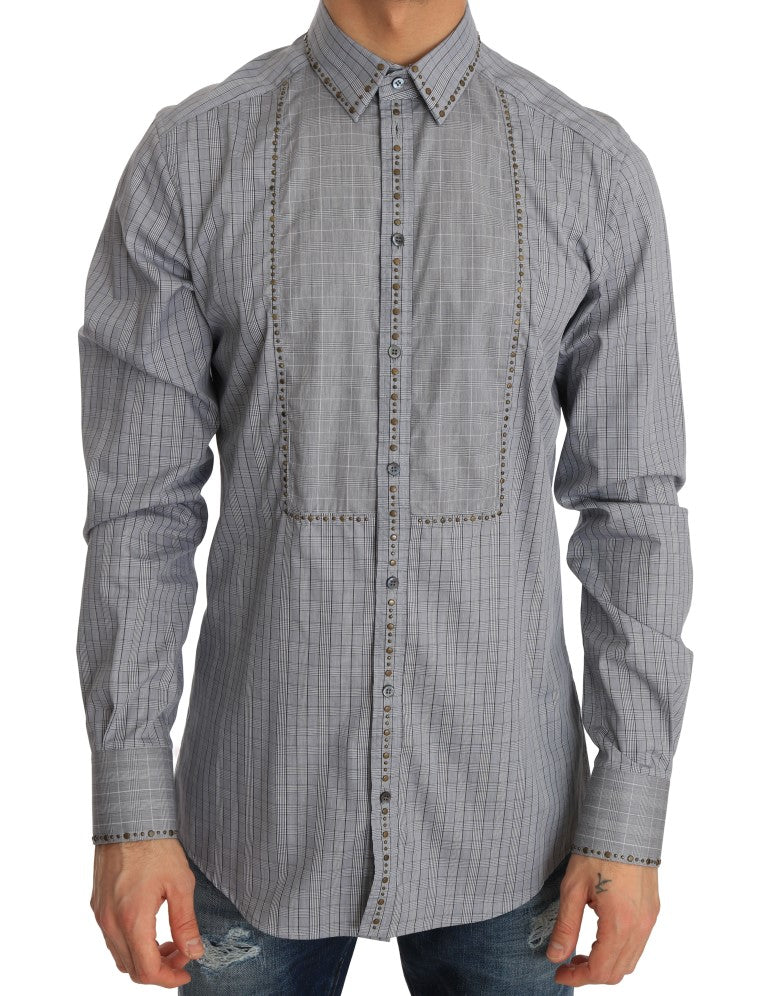 Dolce & Gabbana Gray Check GOLD Cotton Slim Fit Men's Shirt