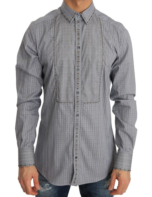 Dolce & Gabbana Gray Check GOLD Cotton Slim Fit Men's Shirt
