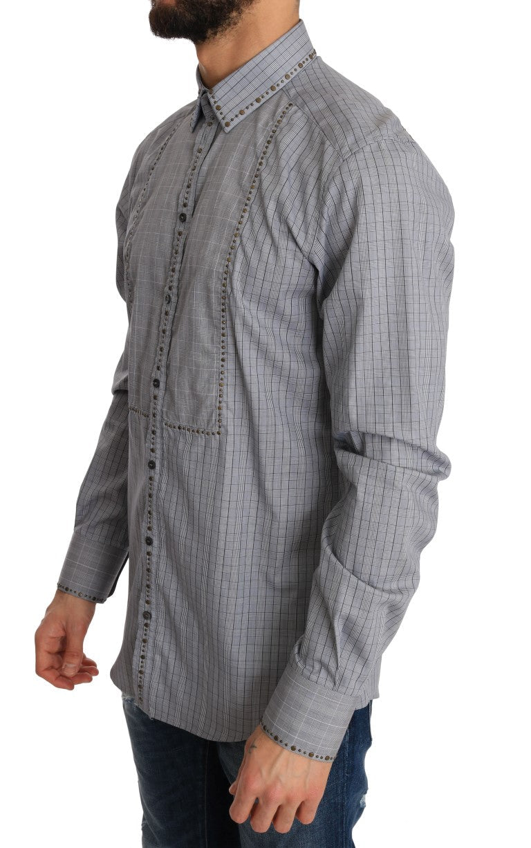 Dolce & Gabbana Gray Check GOLD Cotton Slim Fit Men's Shirt