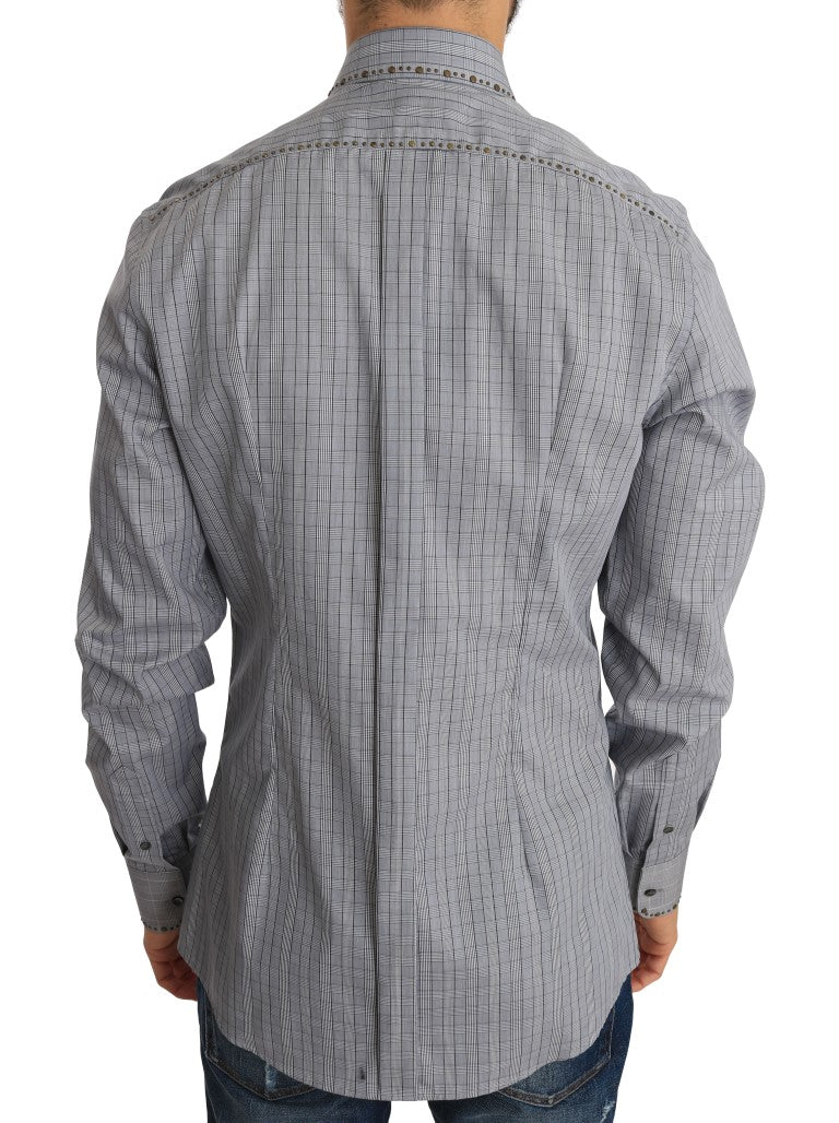Dolce & Gabbana Gray Check GOLD Cotton Slim Fit Men's Shirt