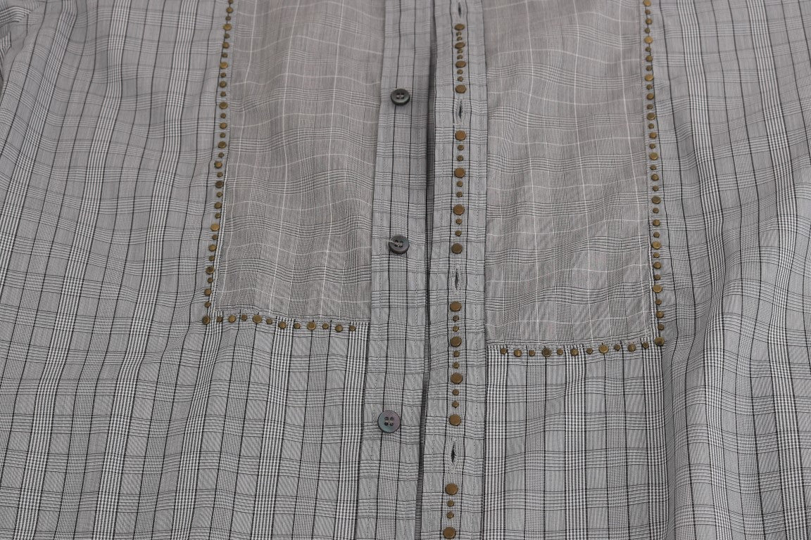 Dolce & Gabbana Gray Check GOLD Cotton Slim Fit Men's Shirt