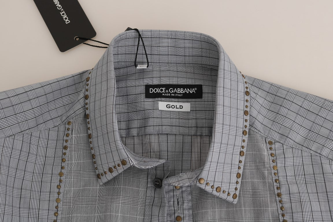 Dolce & Gabbana Gray Check GOLD Cotton Slim Fit Men's Shirt