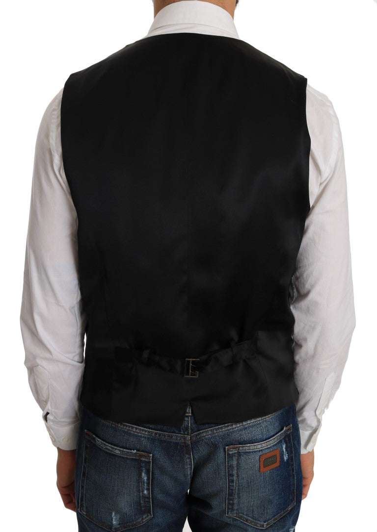 Dolce & Gabbana Gray Wool Patterned Slim Men's Vest