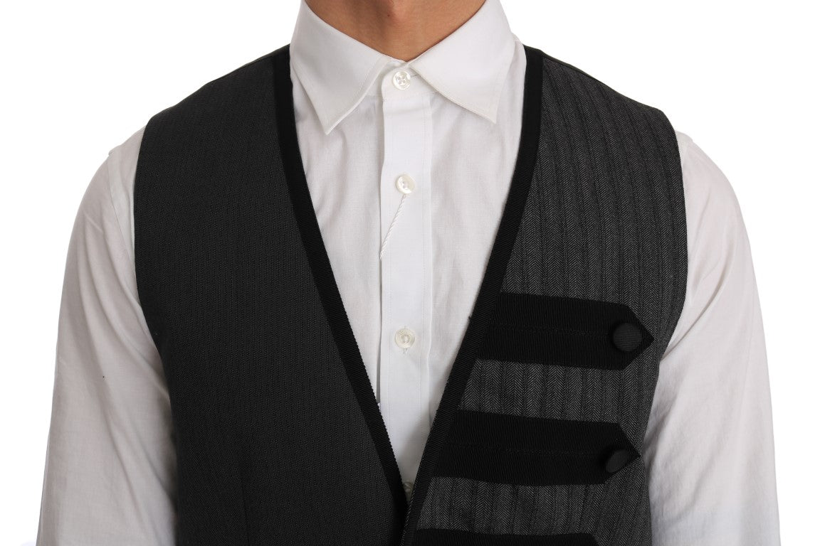 Dolce & Gabbana Gray Wool Patterned Slim Men's Vest