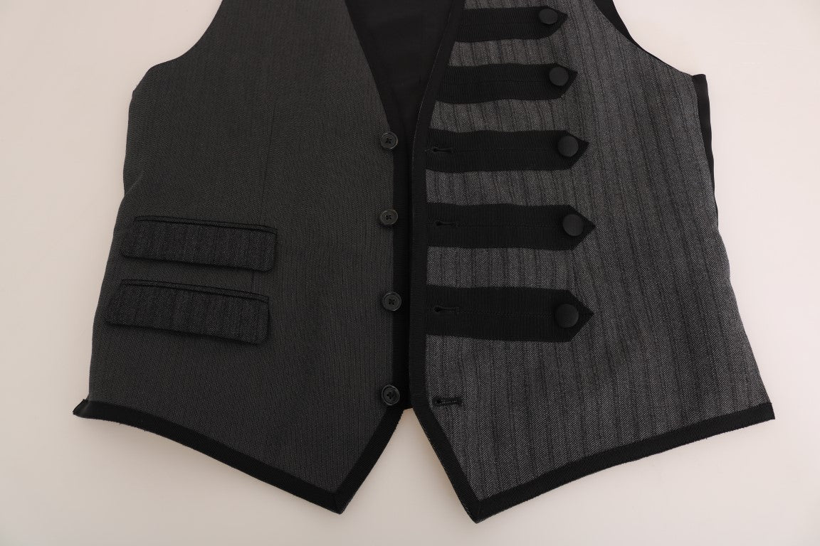 Dolce & Gabbana Gray Wool Patterned Slim Men's Vest