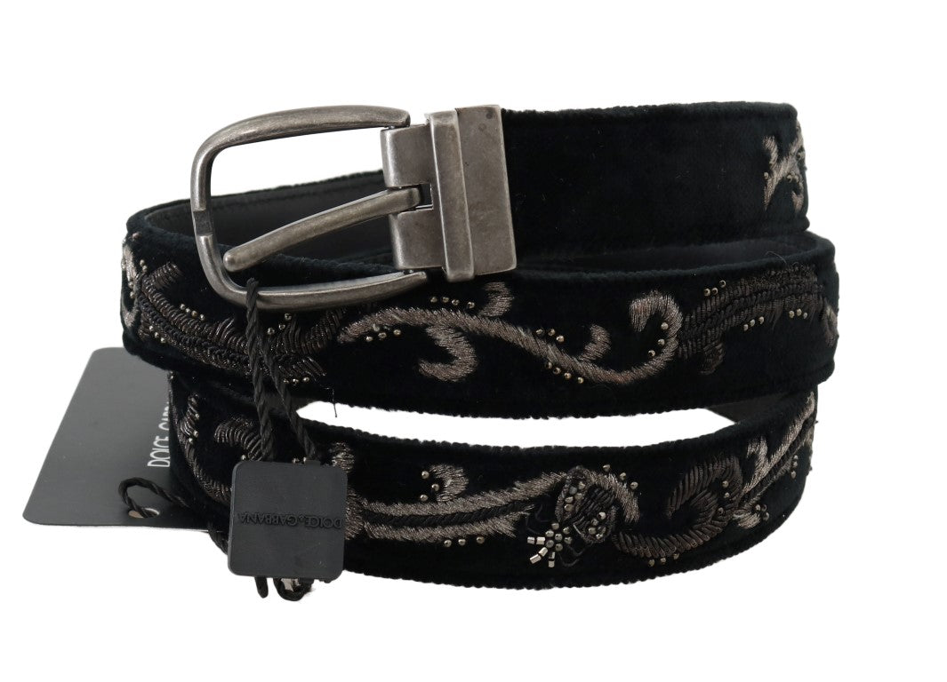 Dolce & Gabbana Black Cotton Royal Bee Embroidery Men's Belt