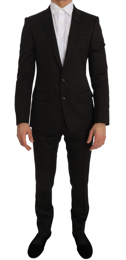 Dolce & Gabbana Brown Wool Crystal Bee Slim Fit Men's MARTINI