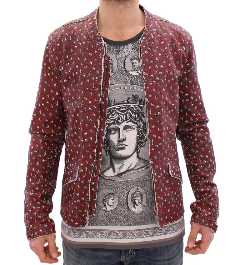Dolce & Gabbana Bordeaux Leather Boxer Print Jacket Men's Coat