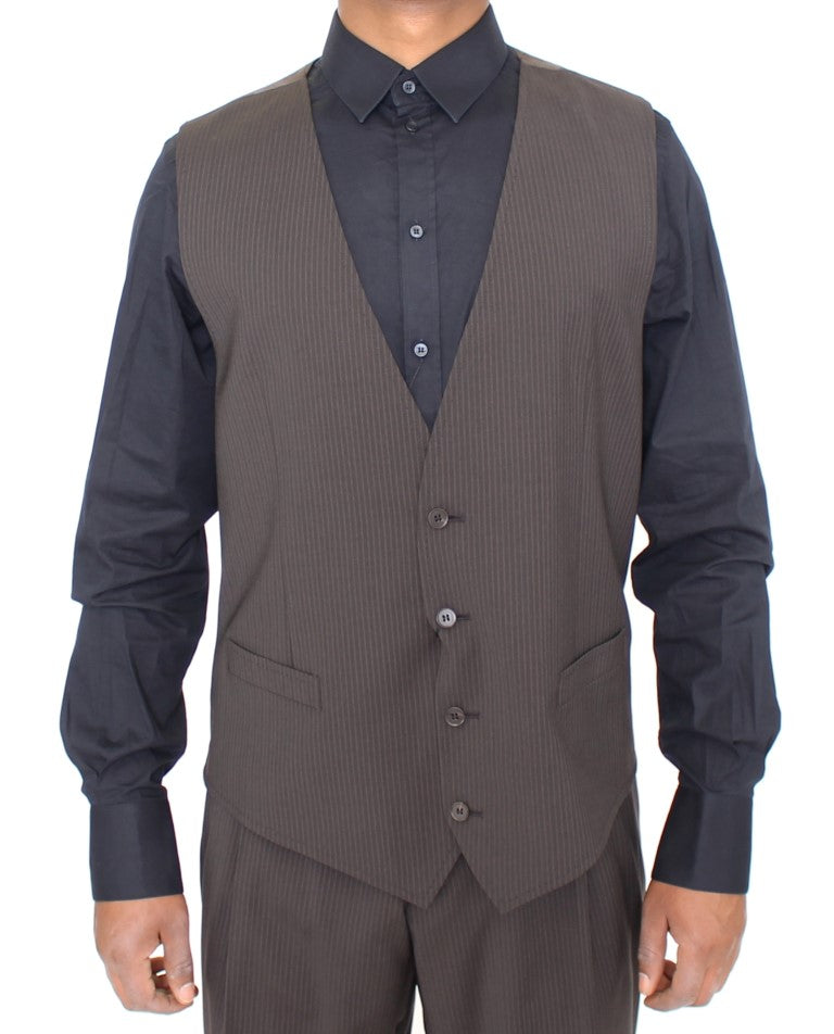 Dolce & Gabbana Brown Striped Stretch Dress Men's Vest