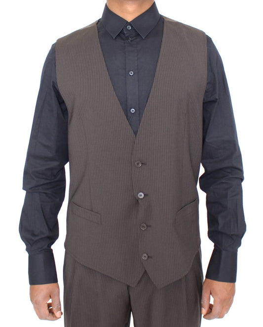 Dolce & Gabbana Brown Striped Stretch Dress Men's Vest