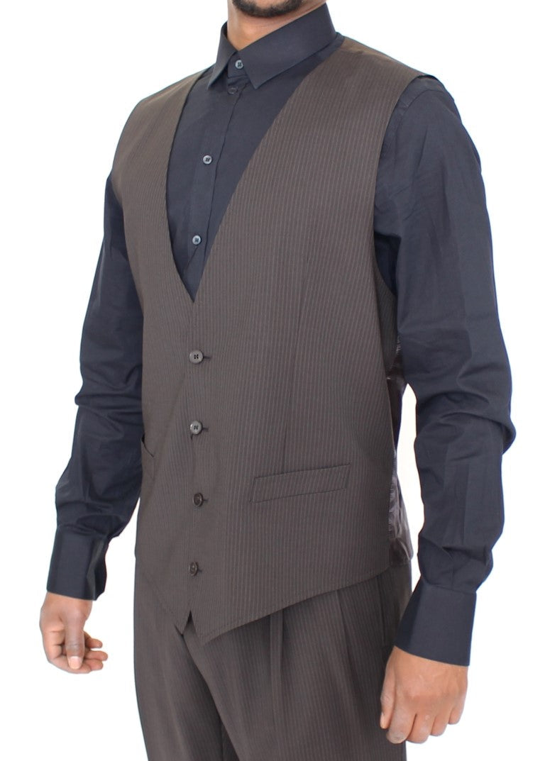 Dolce & Gabbana Brown Striped Stretch Dress Men's Vest