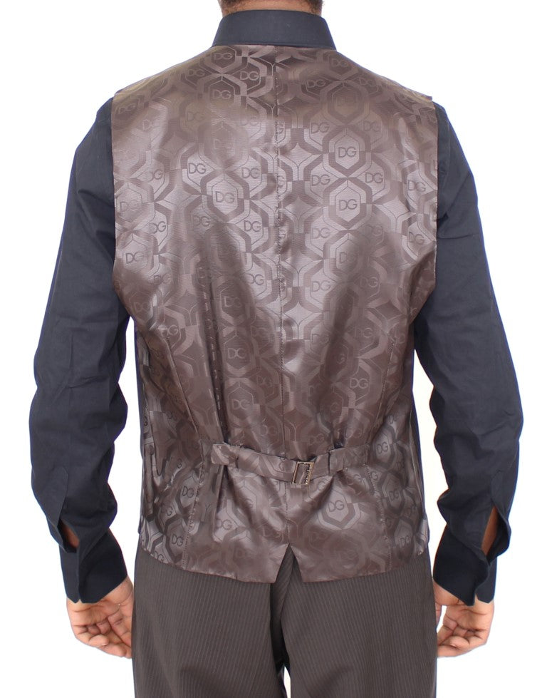Dolce & Gabbana Brown Striped Stretch Dress Men's Vest