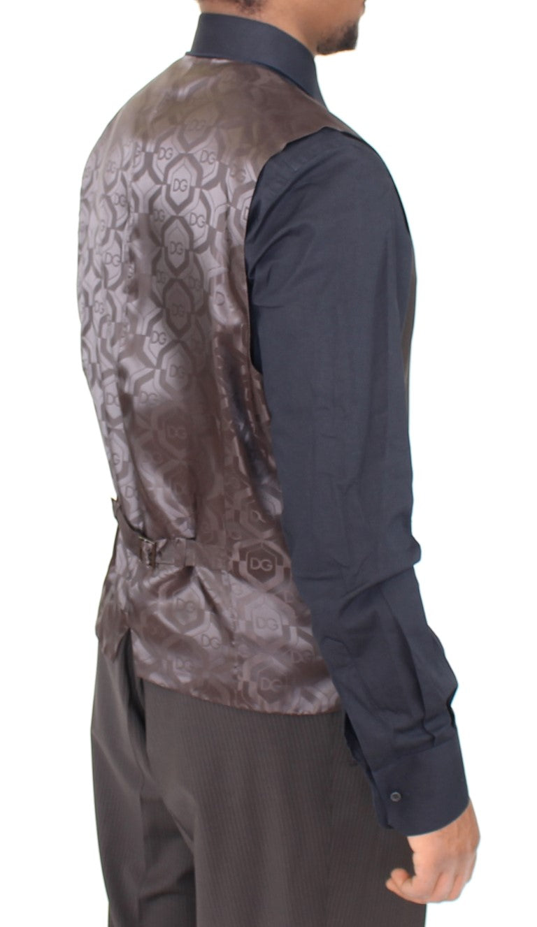 Dolce & Gabbana Brown Striped Stretch Dress Men's Vest