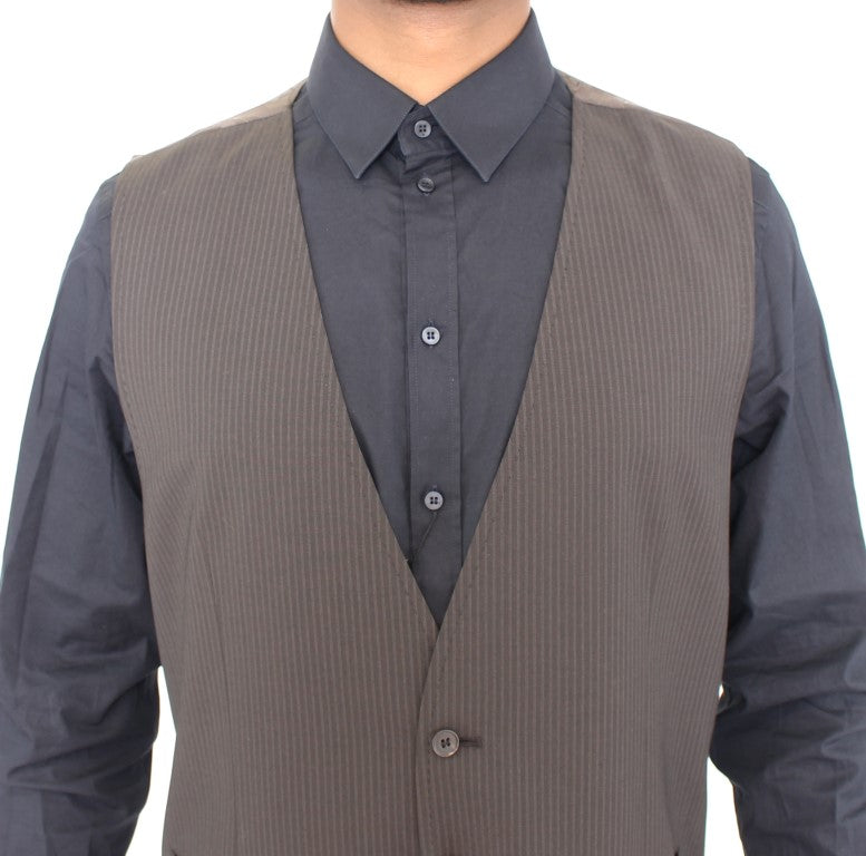 Dolce & Gabbana Brown Striped Stretch Dress Men's Vest