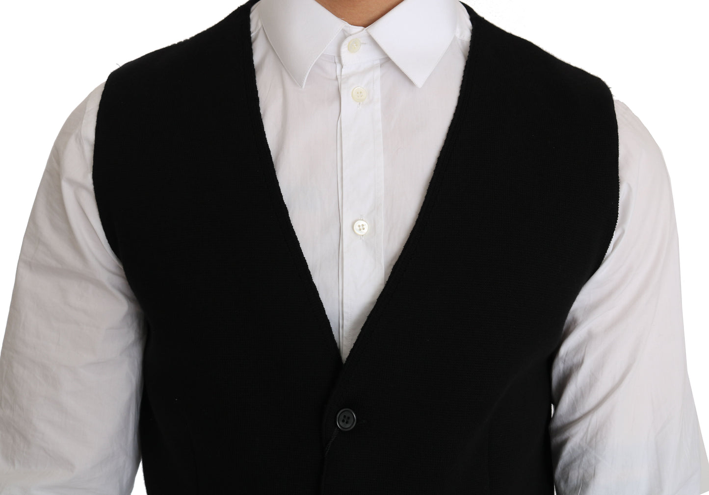 Dolce & Gabbana Black Cotton Dress Woven Men's Waistcoat