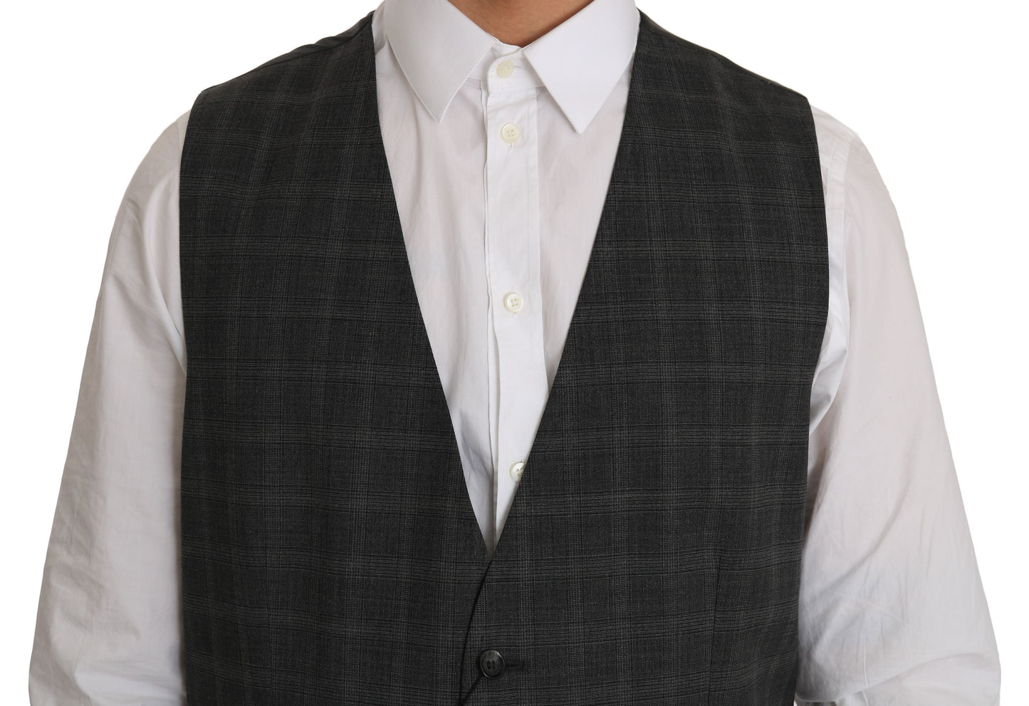 Dolce & Gabbana Gray Wool STAFF Checkered Stretch Men's Vest
