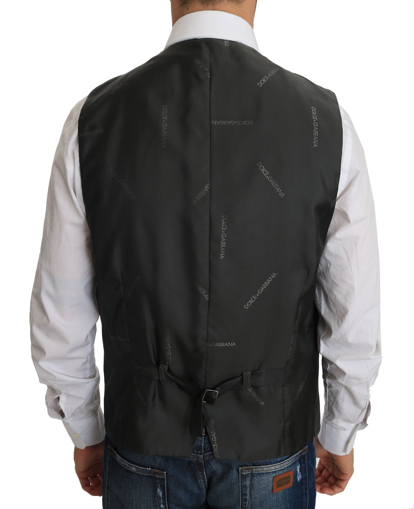 Dolce & Gabbana Gray Wool STAFF Checkered Stretch Men's Vest