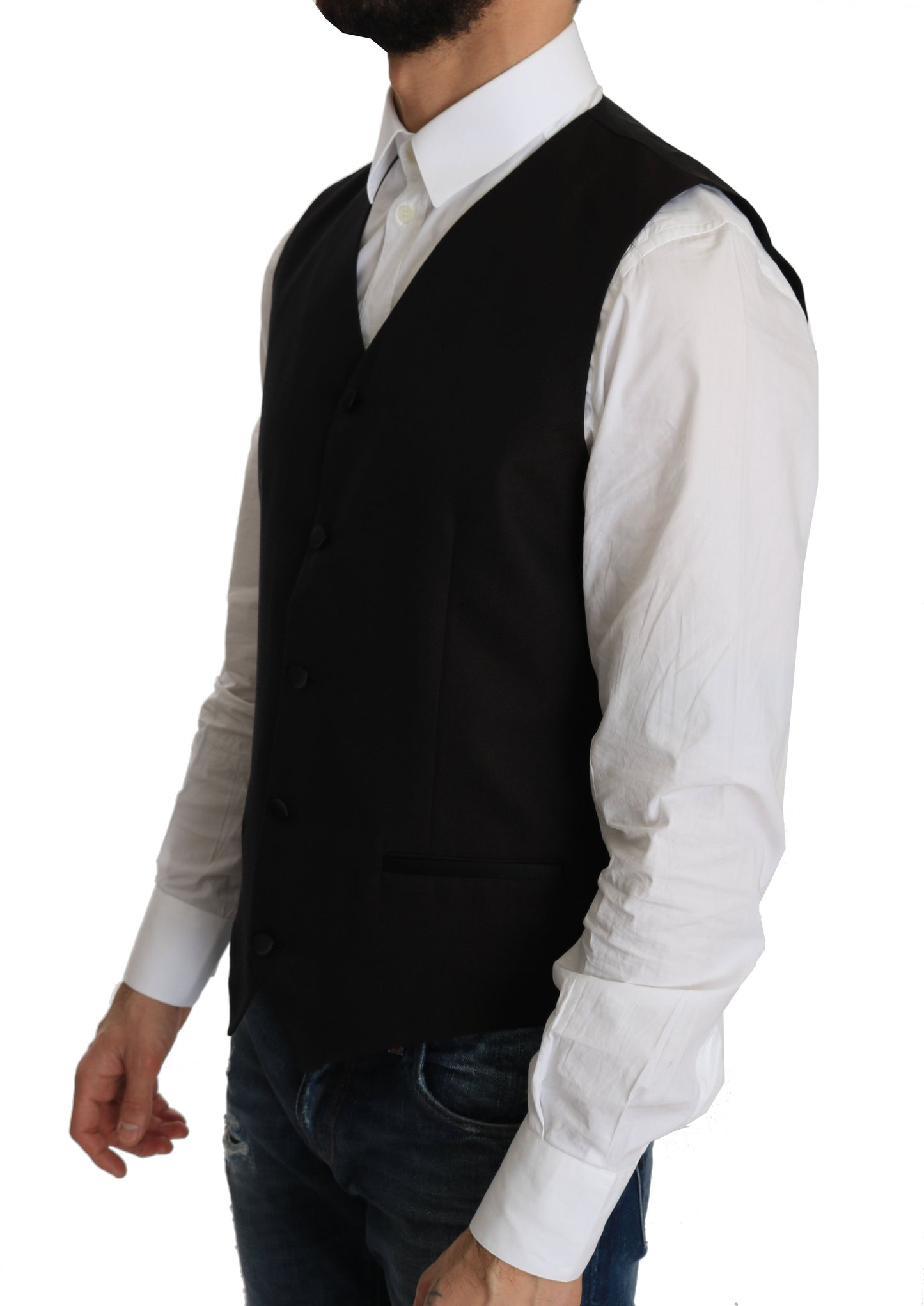 Dolce & Gabbana Black Silk Dress Men's Waistcoat