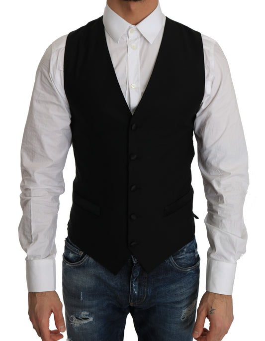 Dolce & Gabbana Black Wool Dress Men's Waistcoat