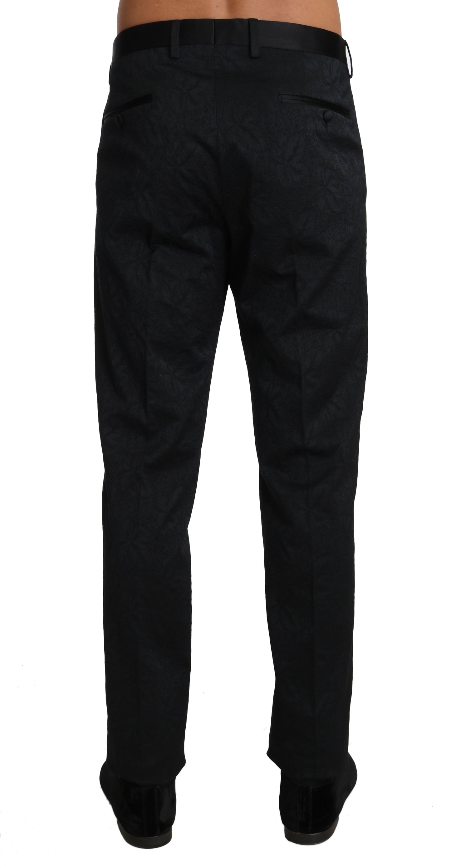 Dolce & Gabbana Black Cotton Brocade Formal Trousers Men's Pants