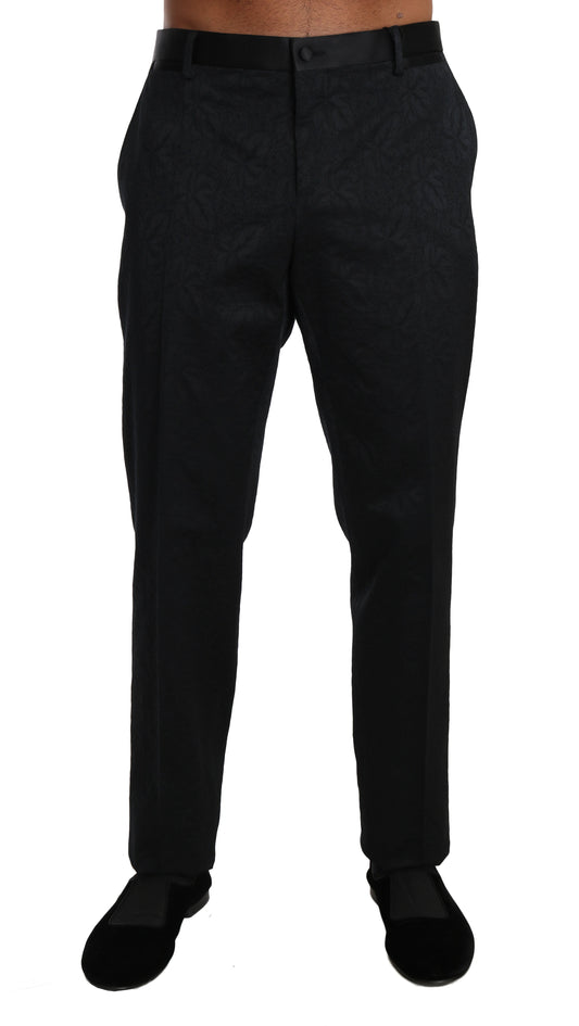 Dolce & Gabbana Black Cotton Brocade Formal Trousers Men's Pants