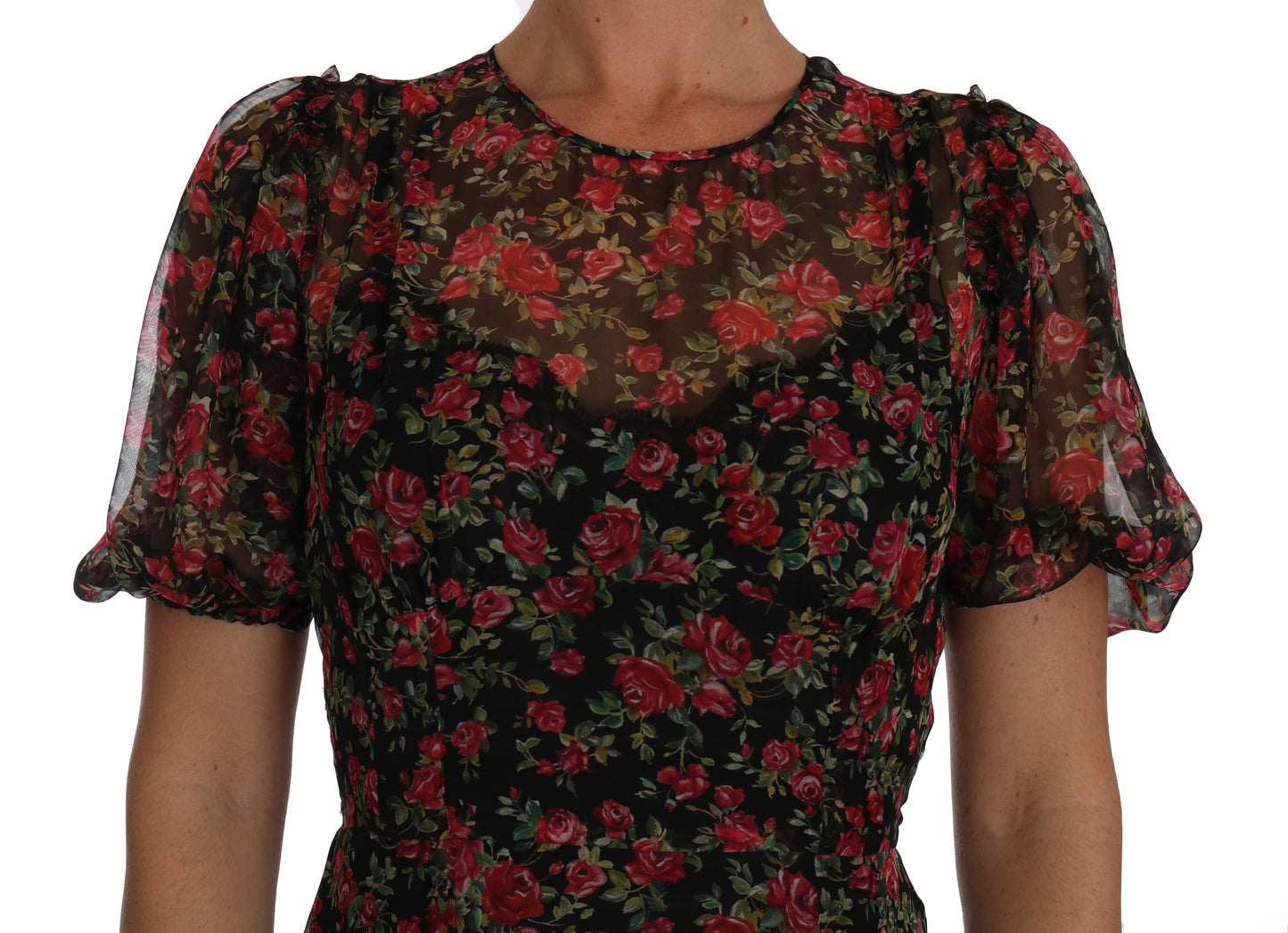Dolce & Gabbana Black Floral Roses A-Line Shift Women's Gown